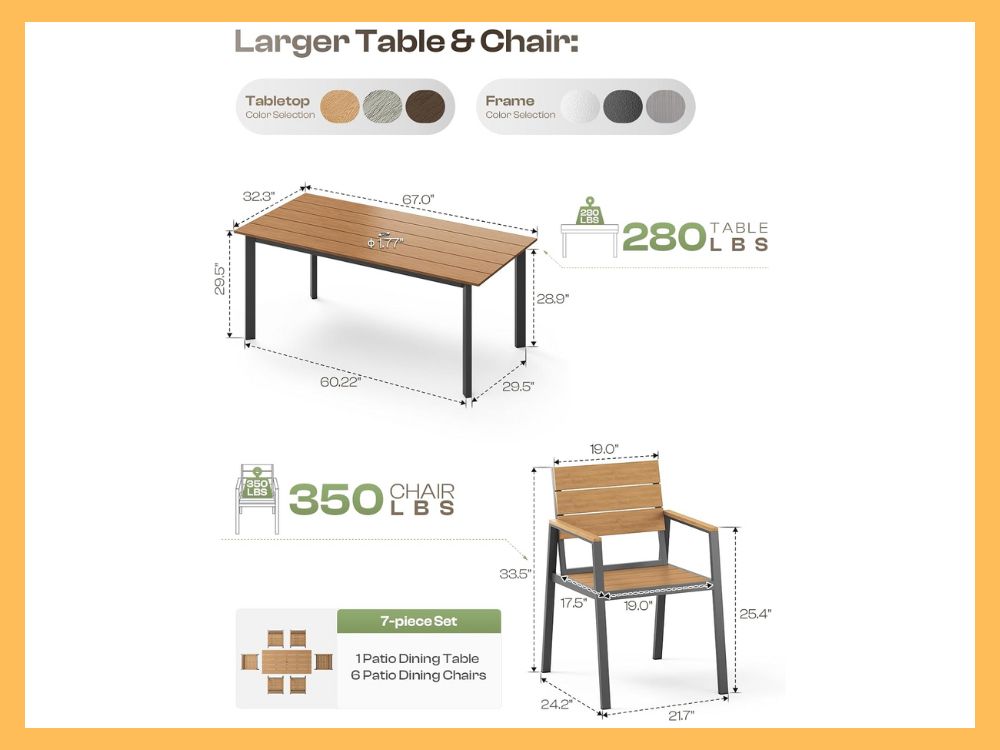 Oasbira 7-Pc Dining, AluminumHDPS Table, GrayTeak