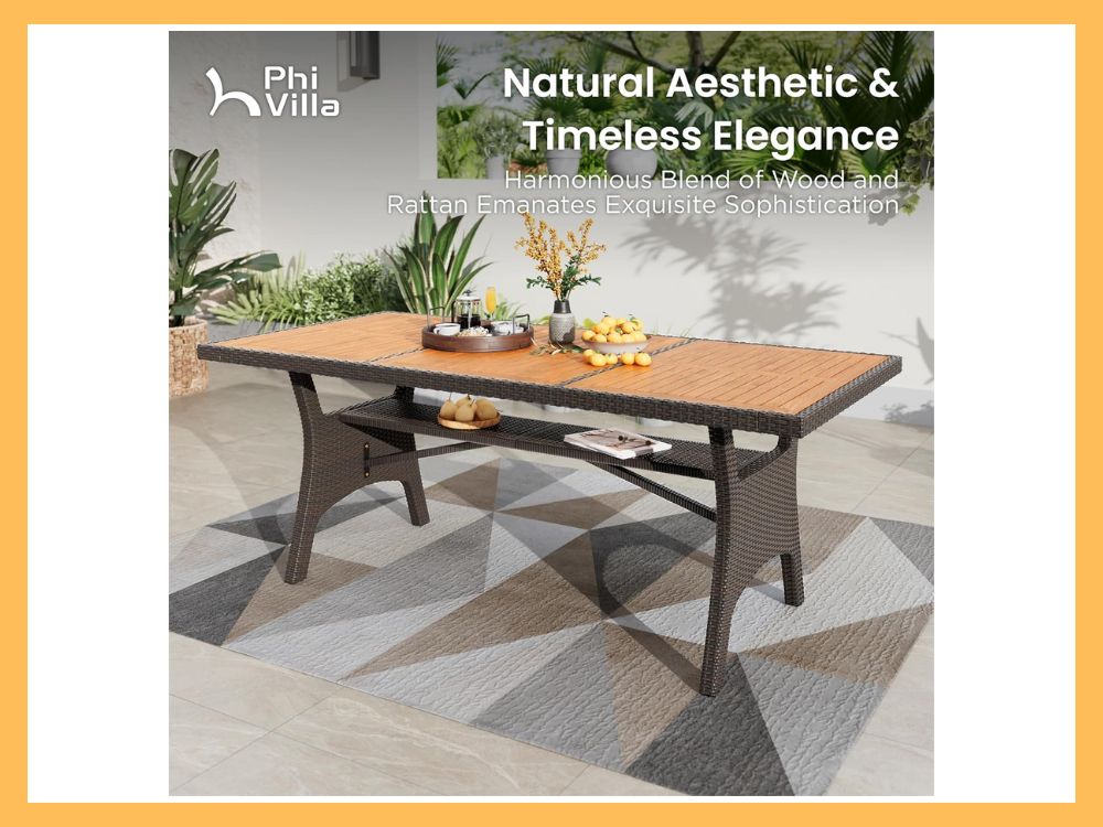 PHI VILLA 7-Pc Dining, 74.8 Acacia Table + Wicker