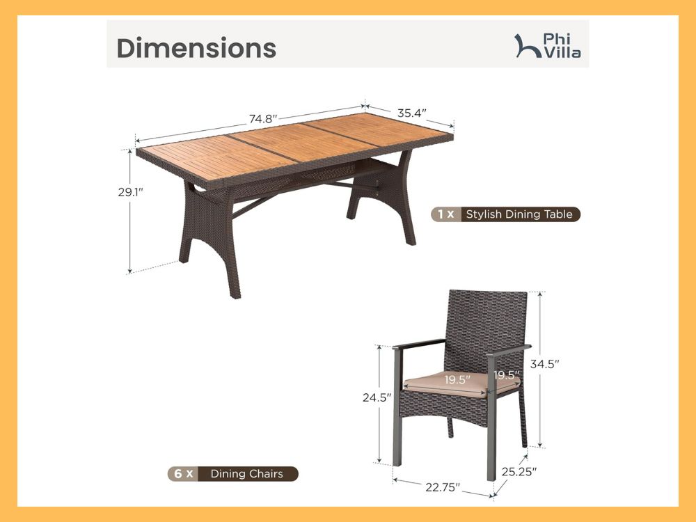 PHI VILLA 7-Pc Dining, 74.8 Acacia Table + Wicker