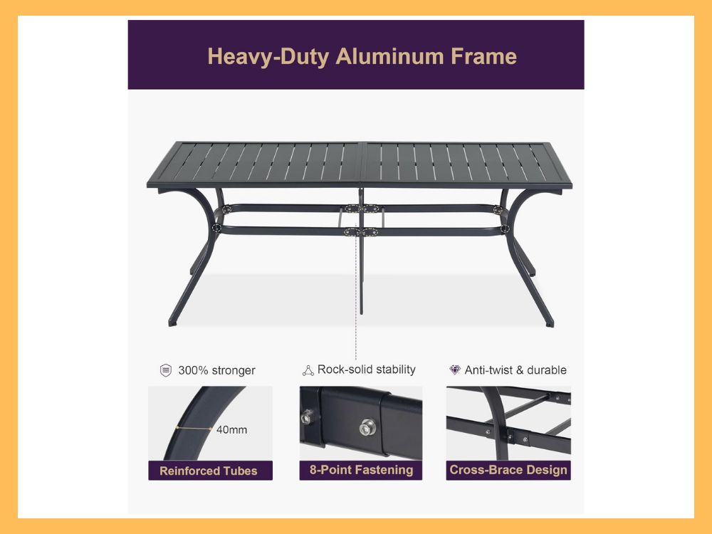 PURPLE LEAF 8-Seat Dining, Aluminum Table + Padded Chairs