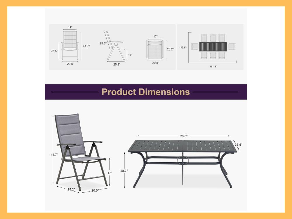 PURPLE LEAF 8-Seat Dining, Aluminum Table + Padded Chairs
