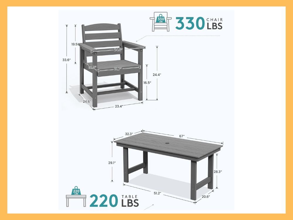 SERWALL 7-Piece Gray HDPE Outdoor Dining Table Set
