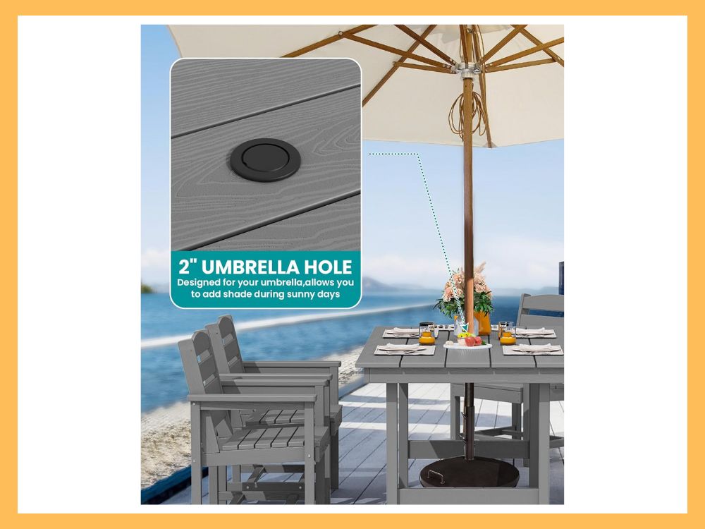 SERWALL 7-Piece Gray HDPE Outdoor Dining Table Set
