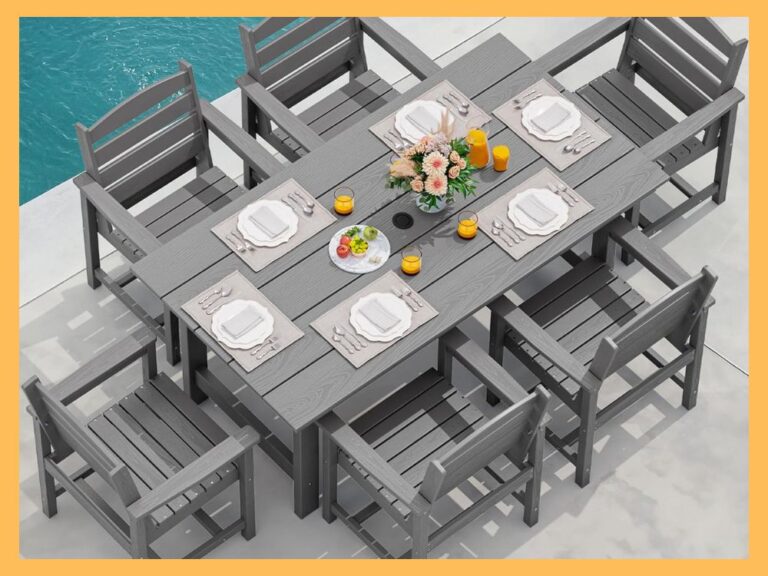 SERWALL 7-Piece Gray HDPE Outdoor Dining Table Set