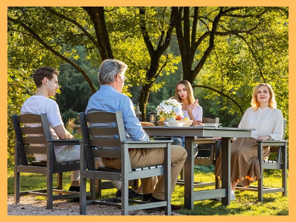 SERWALL 7-Piece Gray HDPE Outdoor Dining Table Set