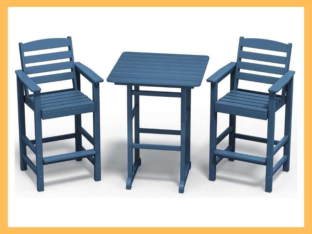 SERWALL Balcony Adirondack 3-Pc Bar Set, Blue