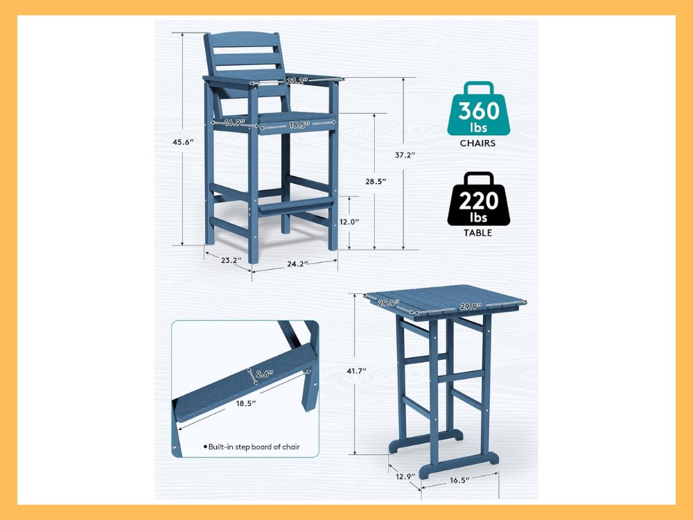 SERWALL Balcony Adirondack 3-Pc Bar Set, Blue