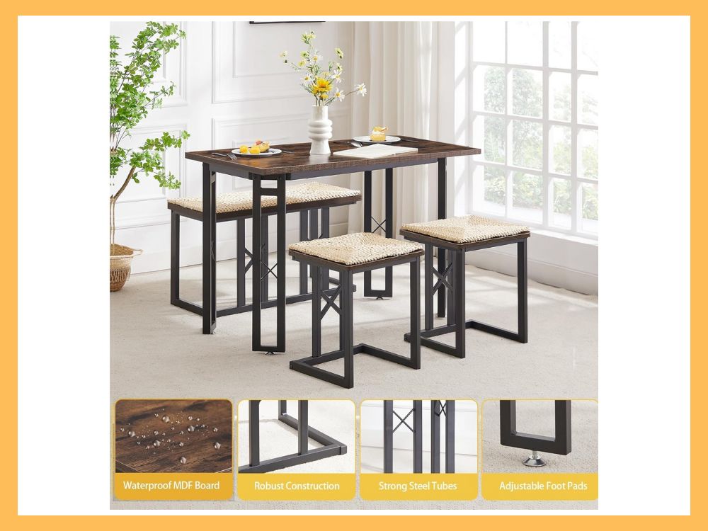 VECELO 43.3 Farmhouse Dining Set with 3 Benches