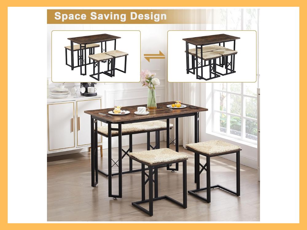 VECELO 43.3 Farmhouse Dining Set with 3 Benches