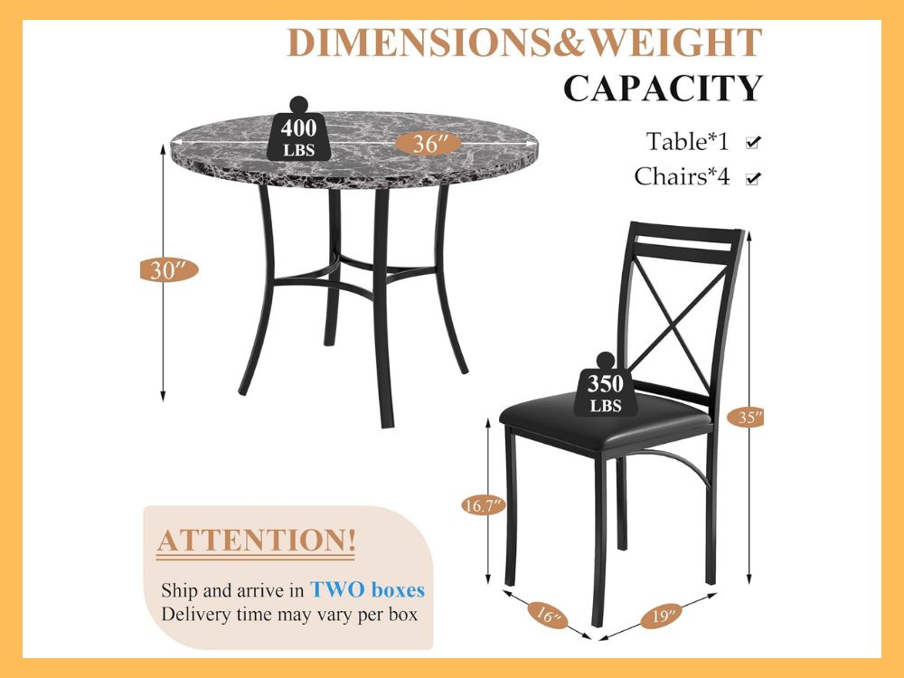 VECELO 5-Pc Round Faux Marble Dining Set