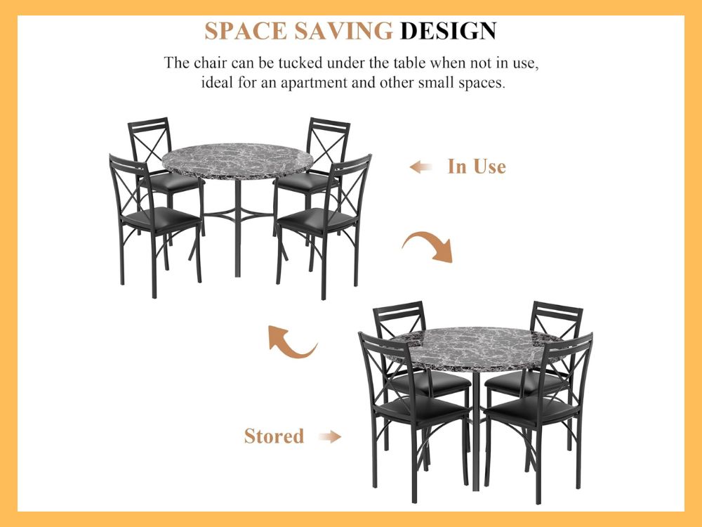 VECELO 5-Pc Round Faux Marble Dining Set