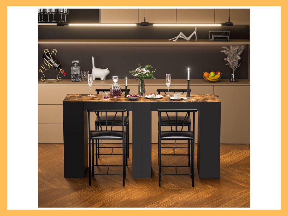 VECELO Small Bar Table Set w Shelves (3-Pc)