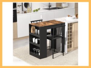 VECELO Small Bar Table Set w Shelves (3-Pc)