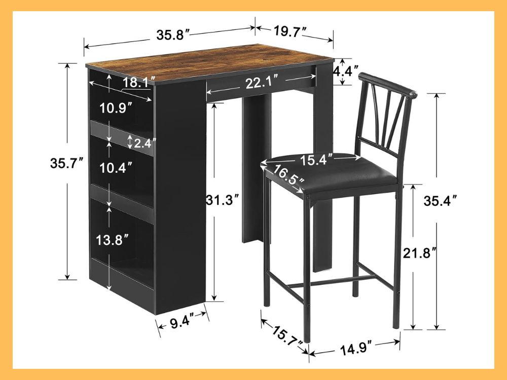 VECELO Small Bar Table Set w Shelves (3-Pc)