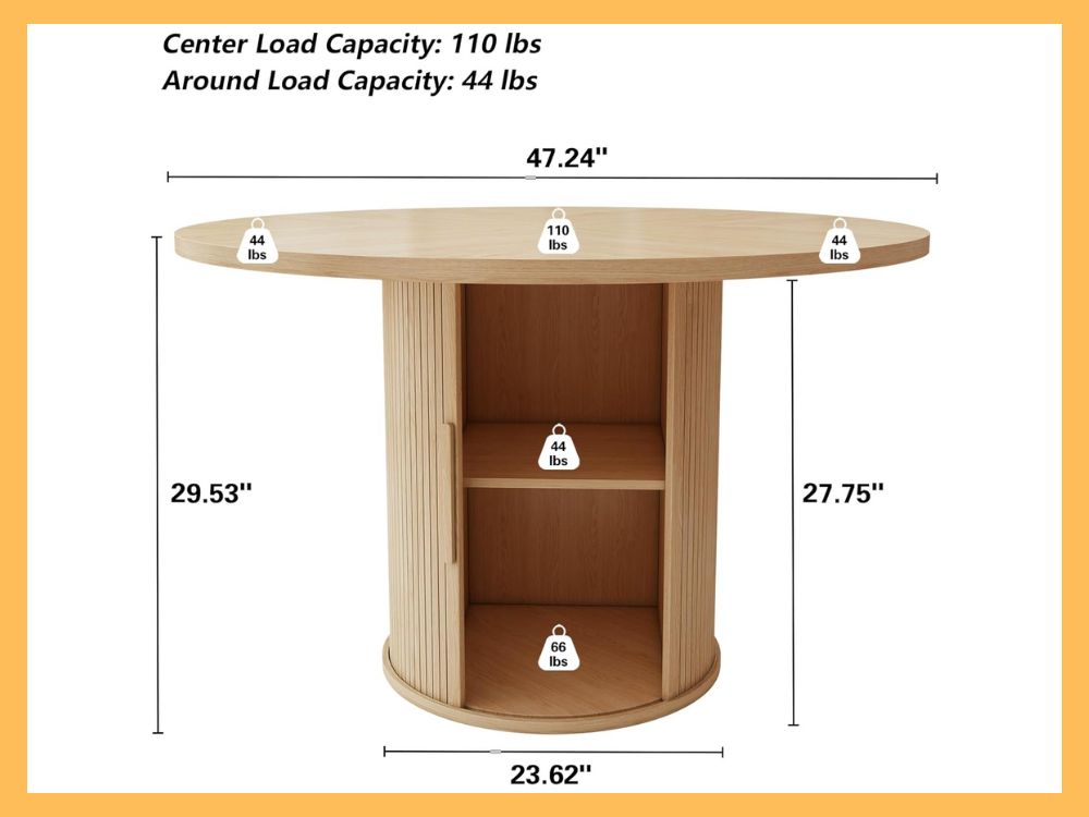 Weselon 47 Round Dining Table w Hidden Storage