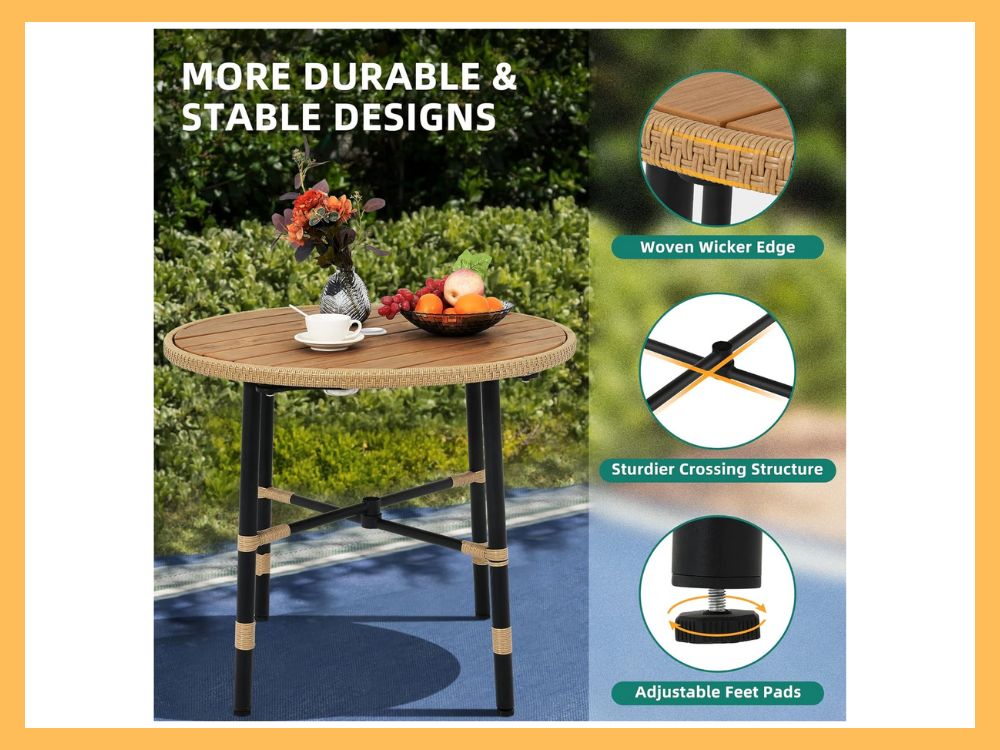 YITAHOME 5-Pc Wicker Round Dining w Umbrella, Beige