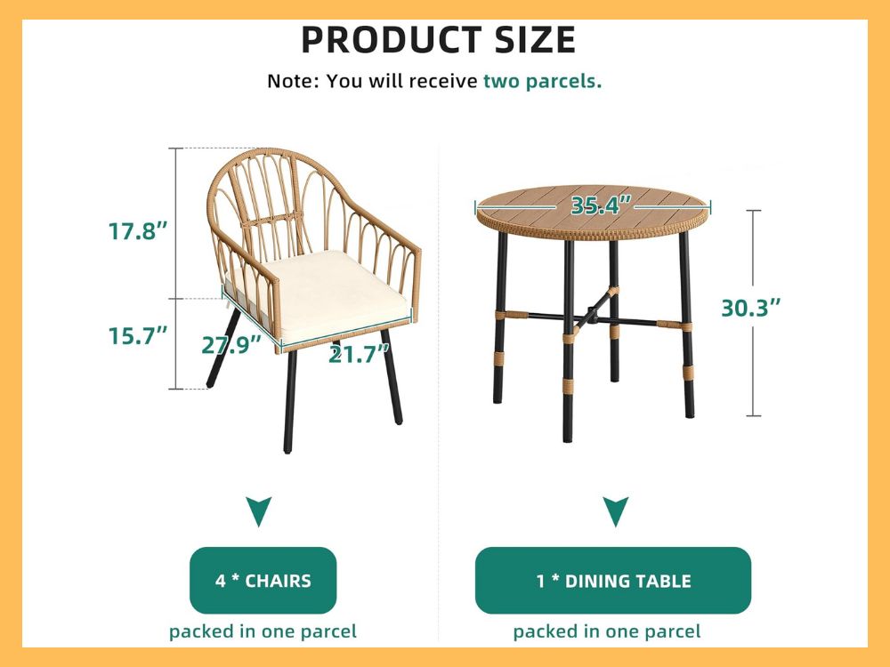 YITAHOME 5-Pc Wicker Round Dining w Umbrella, Beige